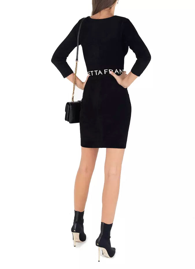 Elisabetta Franchi Elegant Wool Blend Sheath Dress with Logo Waistband