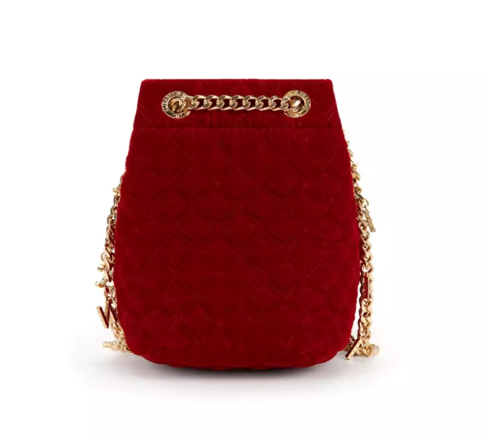 Elisabetta Franchi Chic Quilted Velvet Mini Bucket Bag