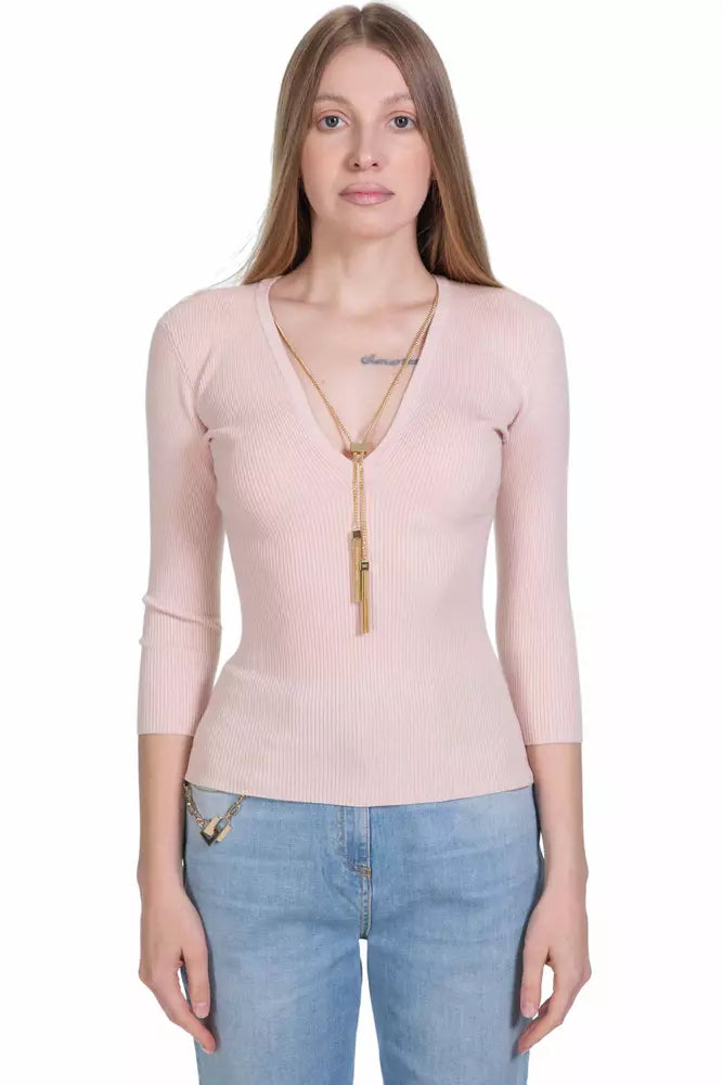 Elisabetta Franchi Chic Pink Lyocell Sweater for Elegant Evenings