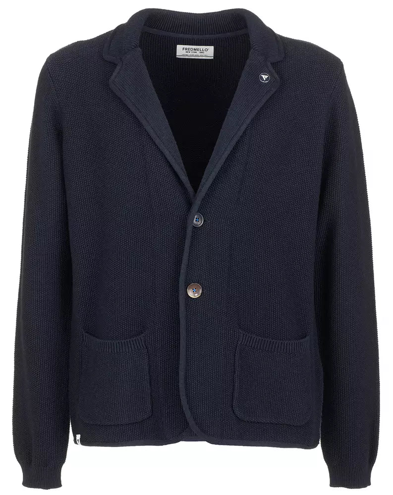 Fred Mello Elegant Dark Blue Cotton Sports Jacket