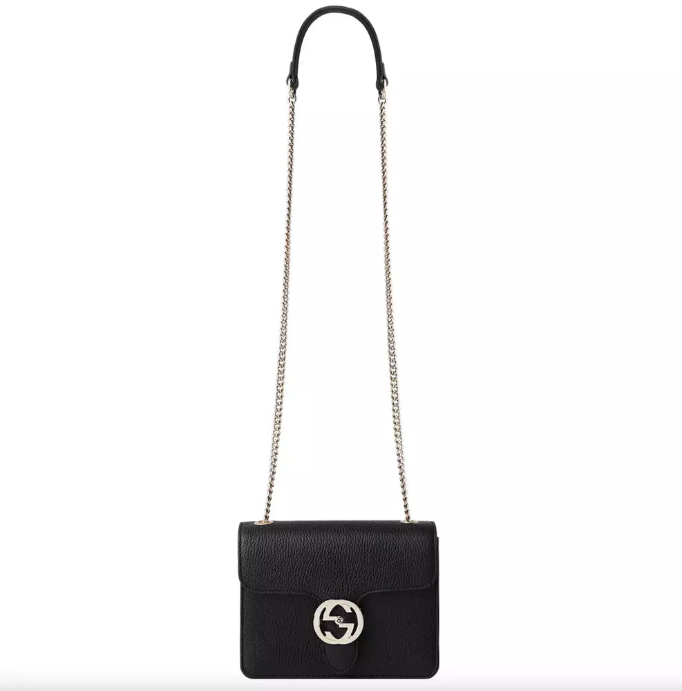 Gucci Elegant Black Leather Shoulder Bag with Silver Charm