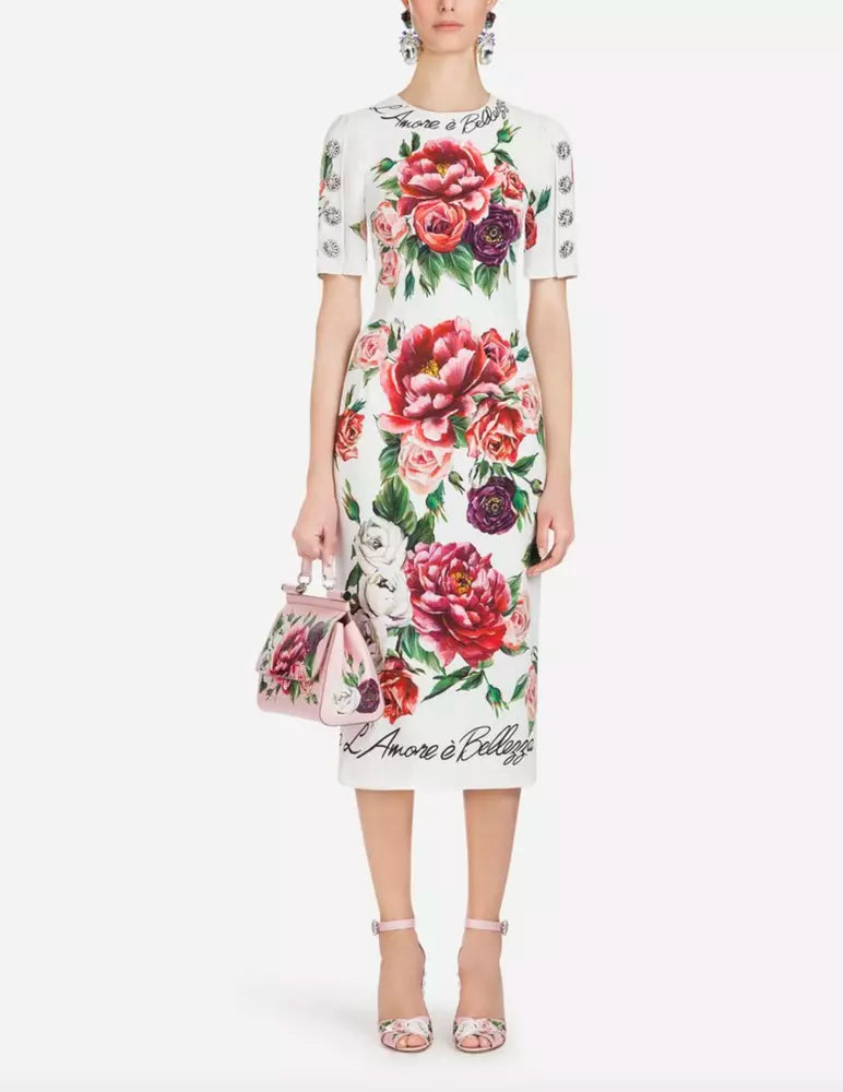 Dolce & Gabbana Elegant Floral White Dress with Shimmer Accents