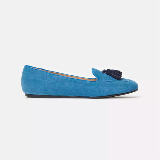 Charles Philip Elegant Light Blue Suede Tassel Moccasins