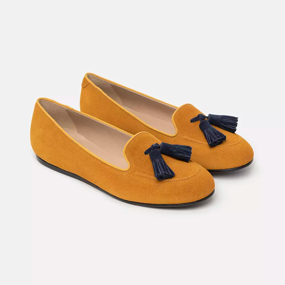 Charles Philip Chic Suede Tassel Moccasins in Ocher Yellow