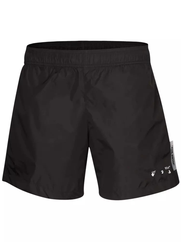 Off-White Chic Black Pocketed Swim Shorts with Logo Detail