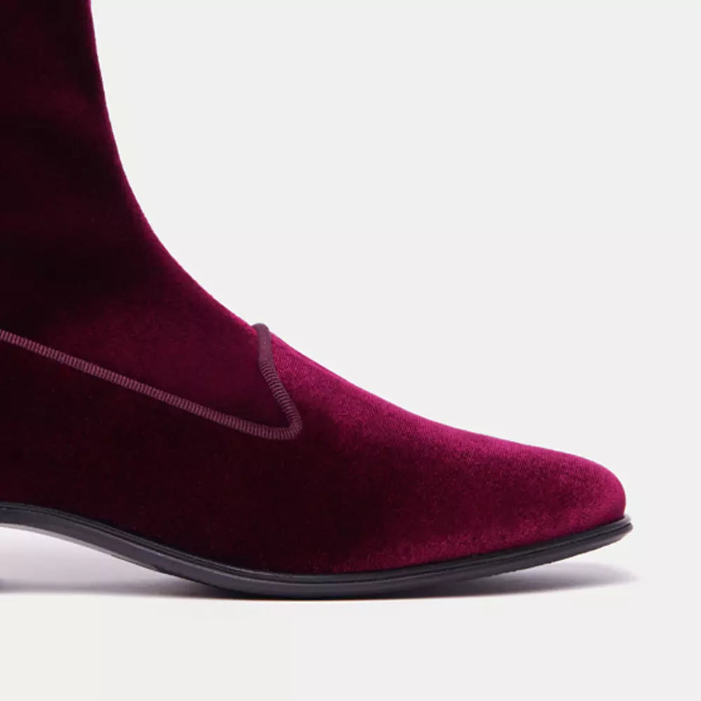 Charles Philip Velvet Ankle Boots in Burgundy Pink