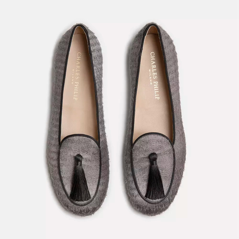 Charles Philip Elegant Velvet Tassel Moccasins