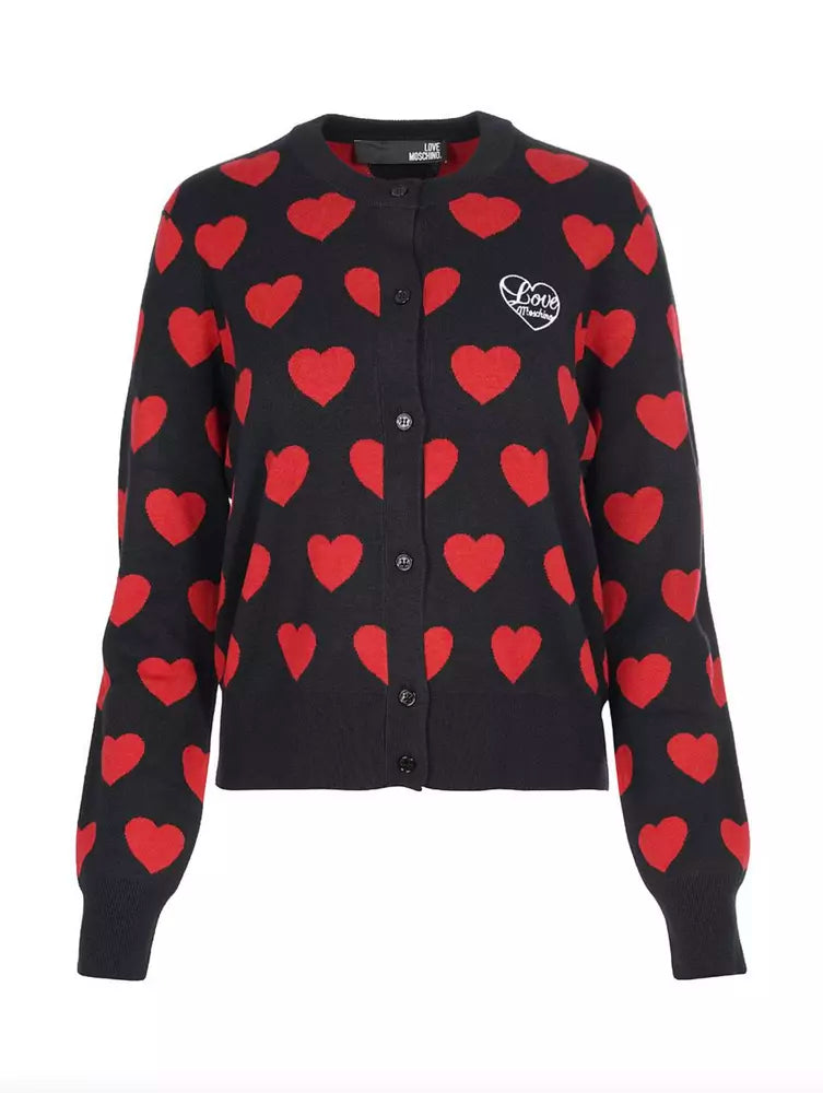 Love Moschino Chic Heart Pattern Black Cardigan Sweater