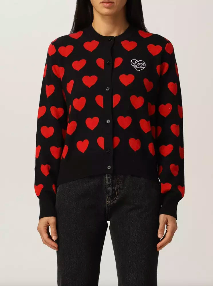 Love Moschino Chic Heart Pattern Black Cardigan Sweater