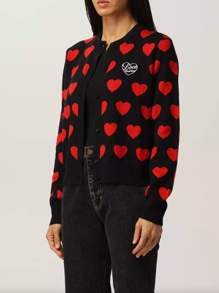 Love Moschino Chic Heart Pattern Black Cardigan Sweater