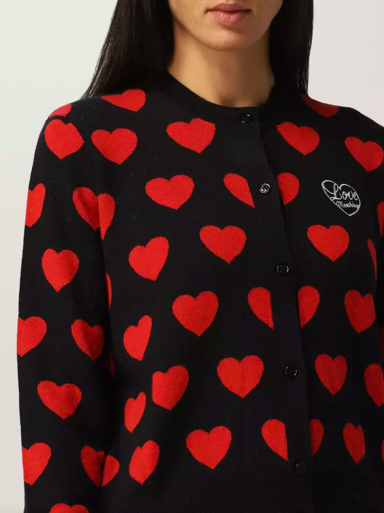 Love Moschino Chic Heart Pattern Black Cardigan Sweater