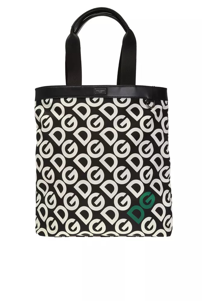 Dolce & Gabbana Black Patterned Leather-Trim Shopper Bag