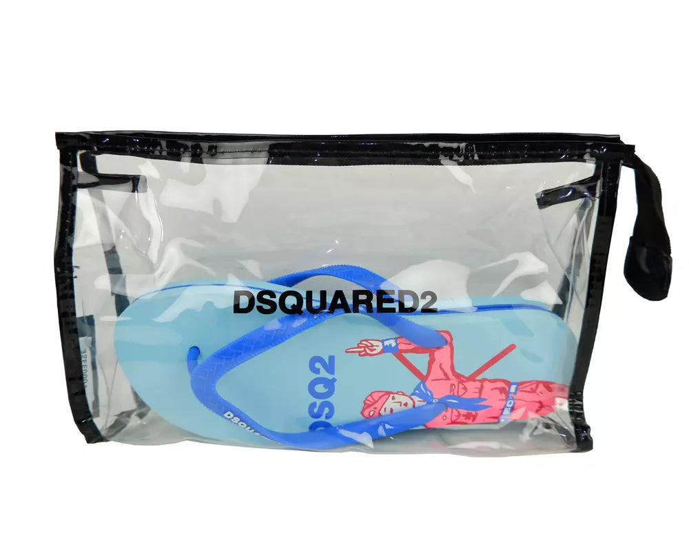 Dsquared² Sleek Blue Flip Flops with Transparent Shopper