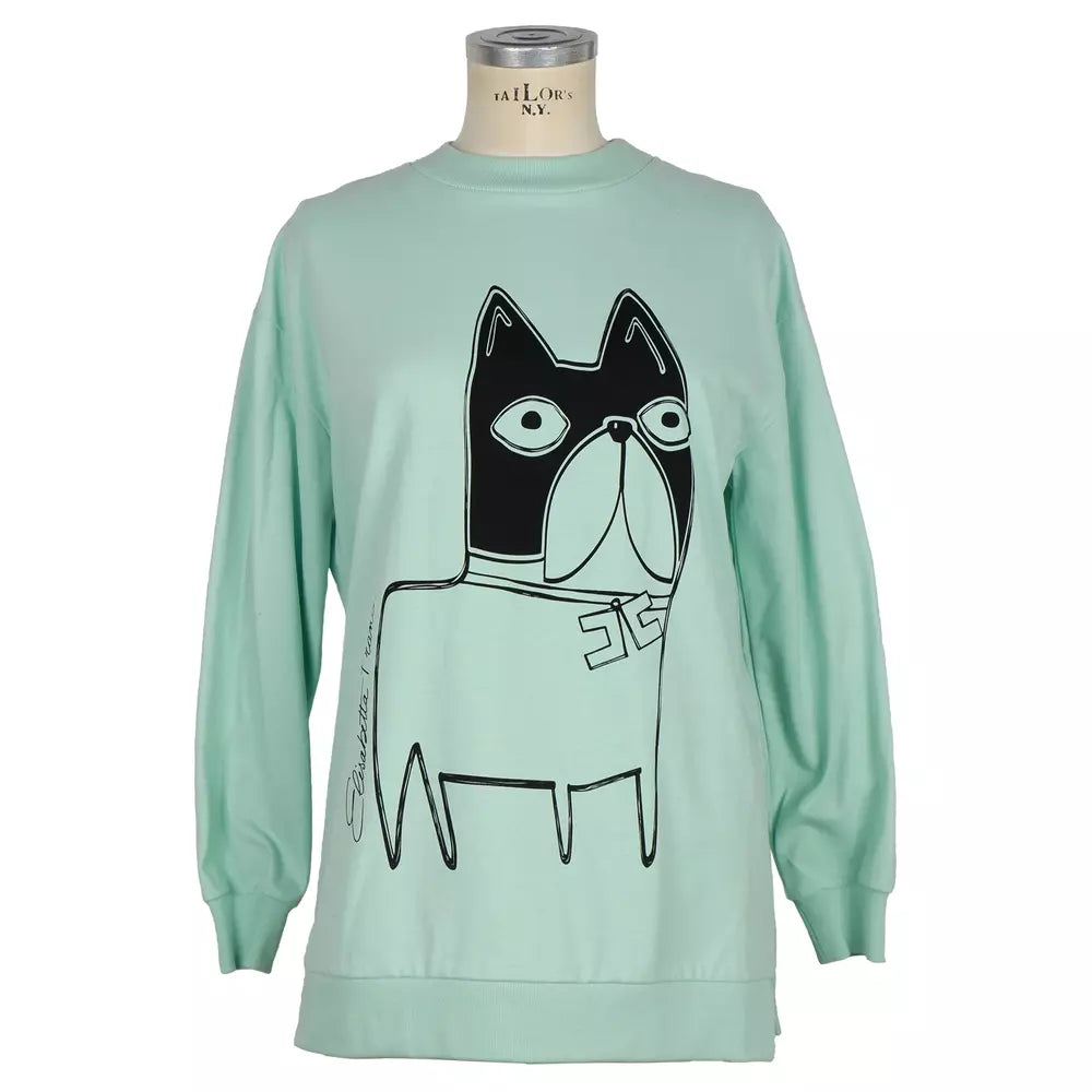 Elisabetta Franchi Chic Canine Motif Cotton Sweatshirt in Green