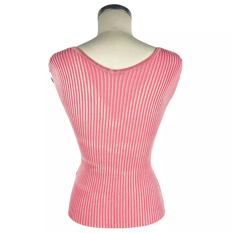 Elisabetta Franchi Peony Pink V-Neck Tank Top with Logo Accent