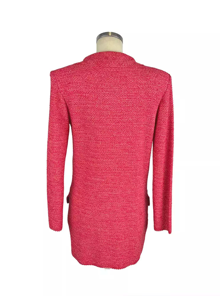 Elisabetta Franchi Fuchsia V-Neck Longline Jacket with Metallic Accents