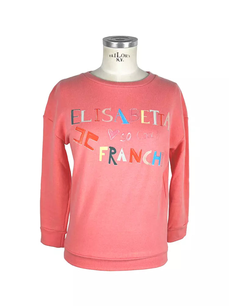 Elisabetta Franchi Peach Pink Cotton Sweatshirt with Front Print