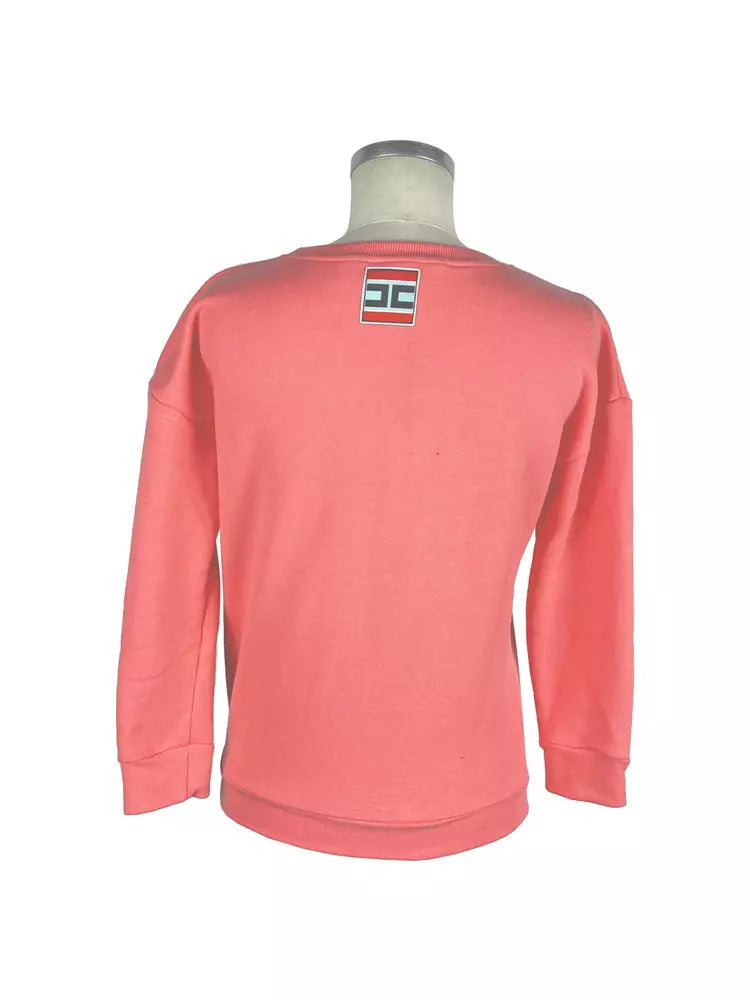 Elisabetta Franchi Peach Pink Cotton Sweatshirt with Front Print