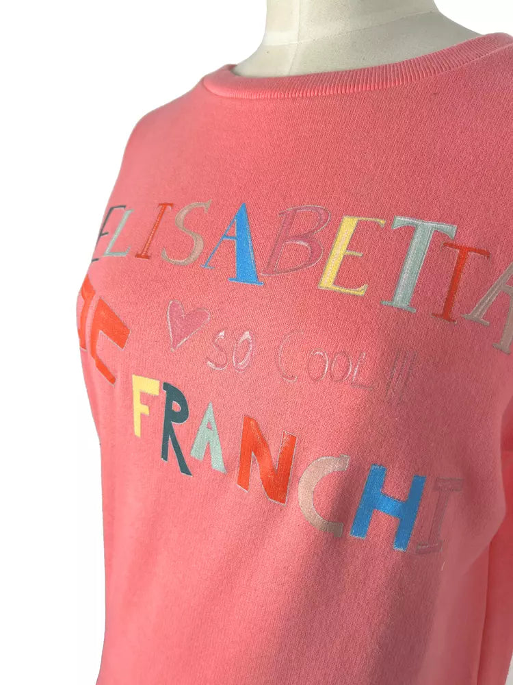 Elisabetta Franchi Peach Pink Cotton Sweatshirt with Front Print