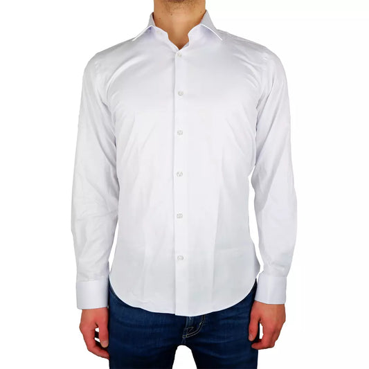 Made in Italy Milano White Satin Cotton Shirt - Elegance & Comfort