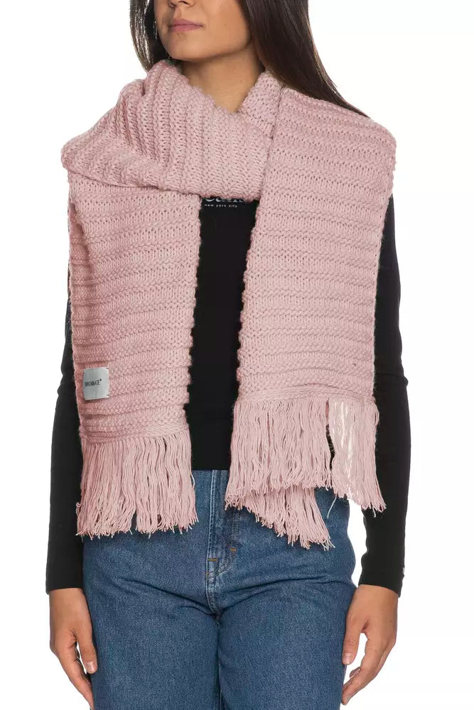 Hinnominate Elegant Long Knit Fringed Scarf in Blush Pink