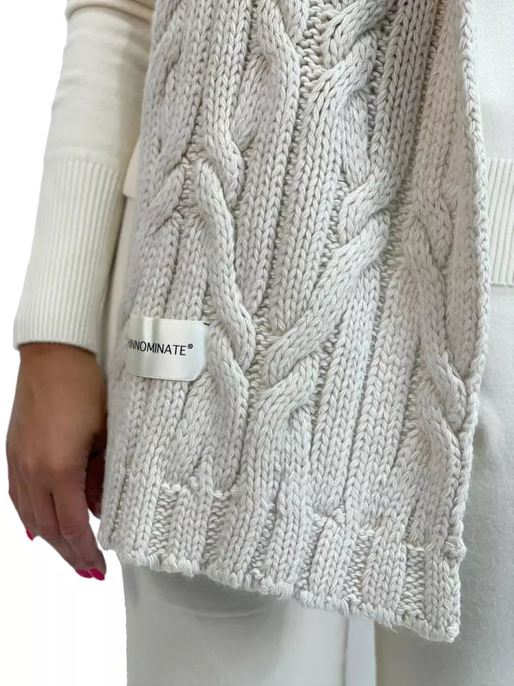 Hinnominate Thick Woven Knit Designer Scarf in White