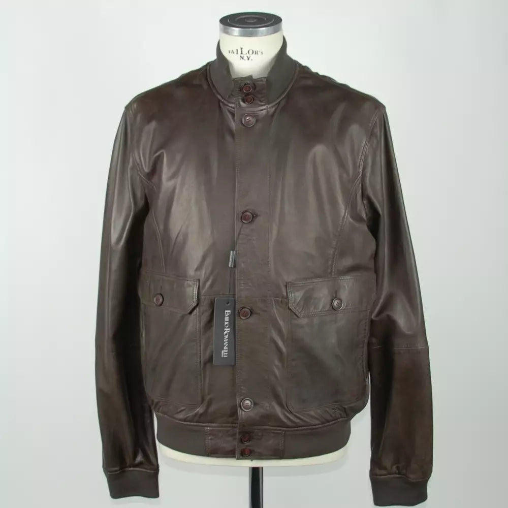 Emilio Romanelli Elegant Brown Leather Jacket