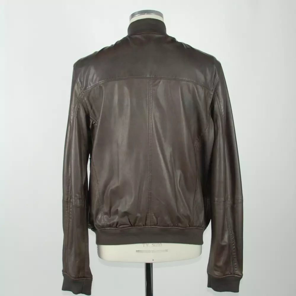 Emilio Romanelli Elegant Brown Leather Jacket