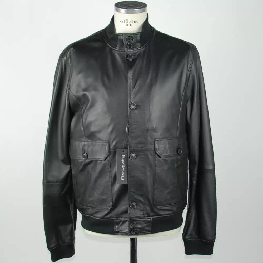 Emilio Romanelli Elegant Black Leather Jacket