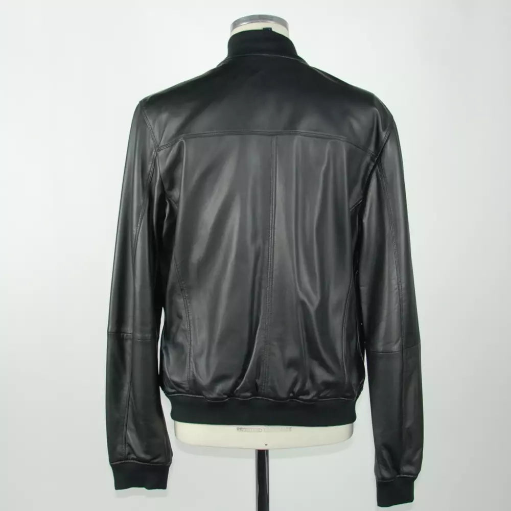 Emilio Romanelli Elegant Black Leather Jacket