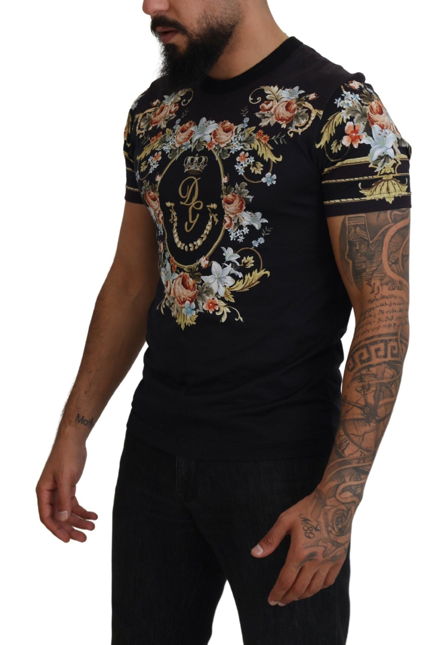 Dolce & Gabbana Floral Logo Print Cotton Tee