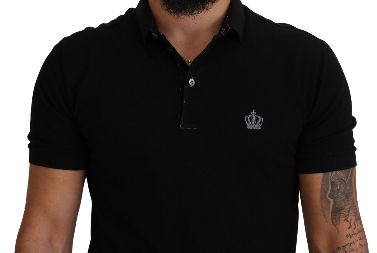 Dolce & Gabbana Elegant Crown Embroidered Black Polo