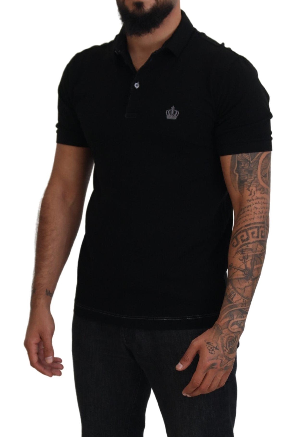 Dolce & Gabbana Elegant Crown Embroidered Black Polo