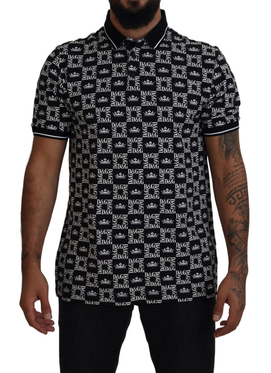 Dolce & Gabbana Elegant Black Crown Print Polo Tee