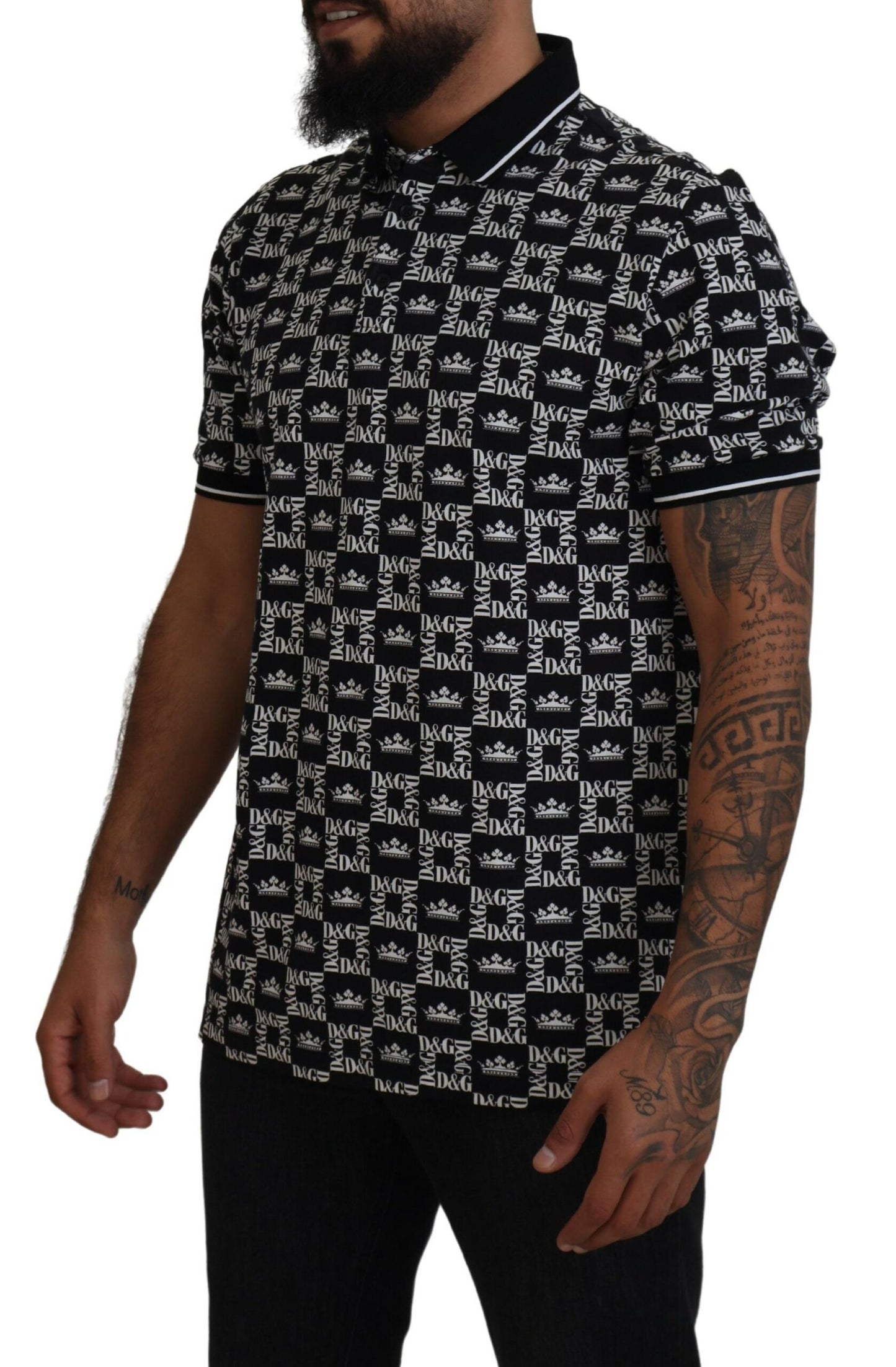 Dolce & Gabbana Elegant Black Crown Print Polo Tee