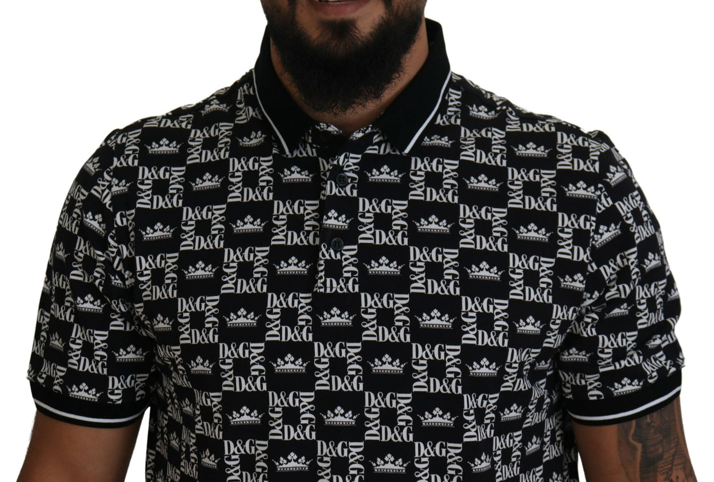 Dolce & Gabbana Elegant Black Crown Print Polo Tee