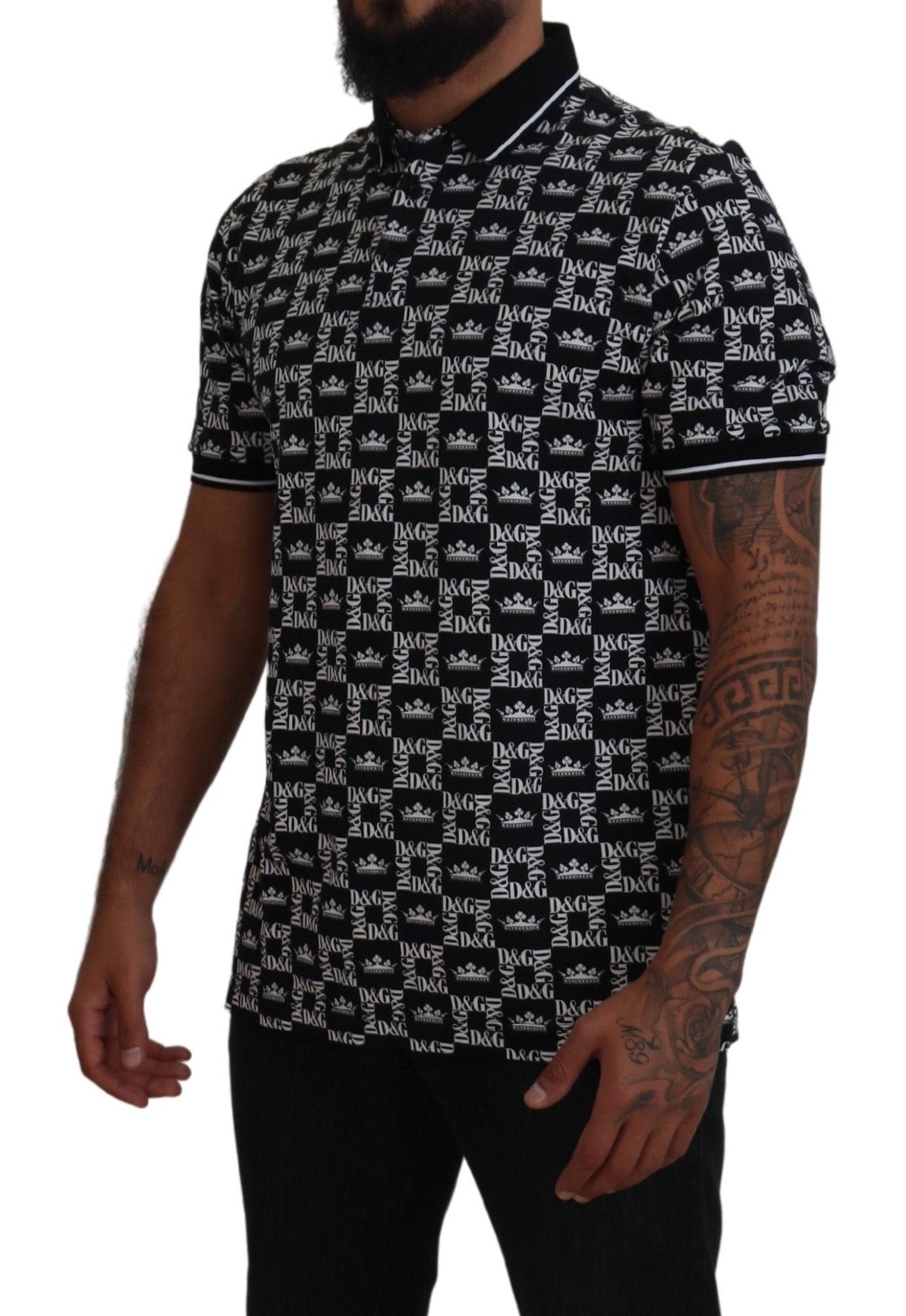 Dolce & Gabbana Elegant Black Crown Print Polo Tee