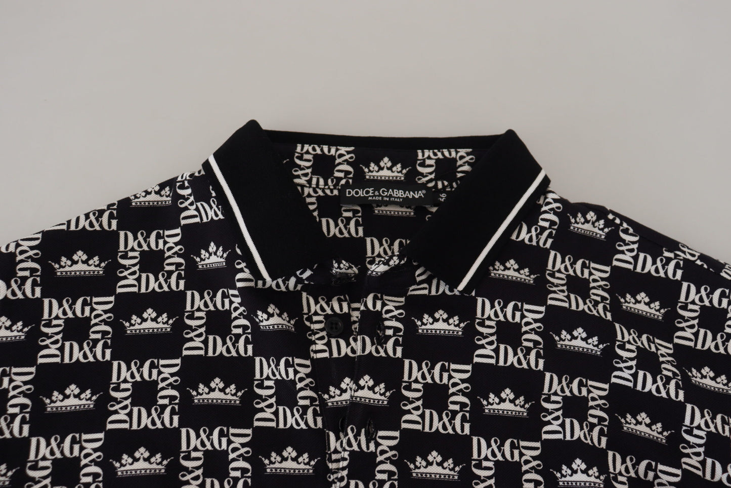 Dolce & Gabbana Elegant Black Crown Print Polo Tee