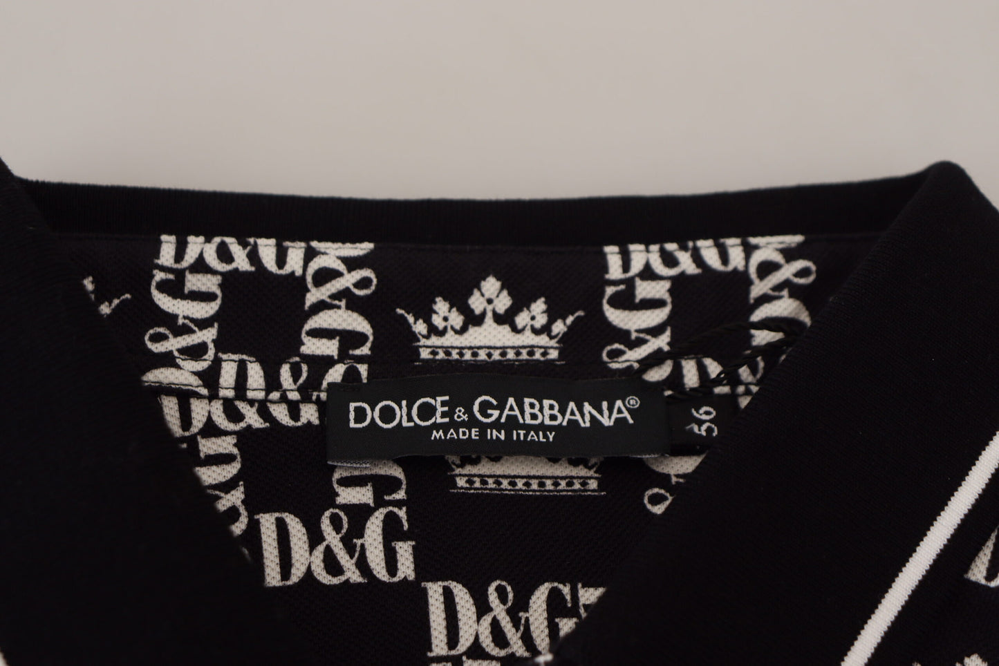 Dolce & Gabbana Elegant Black Crown Print Polo Tee