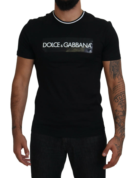 Dolce & Gabbana Elegant Black Crew Neck Tee with Logo