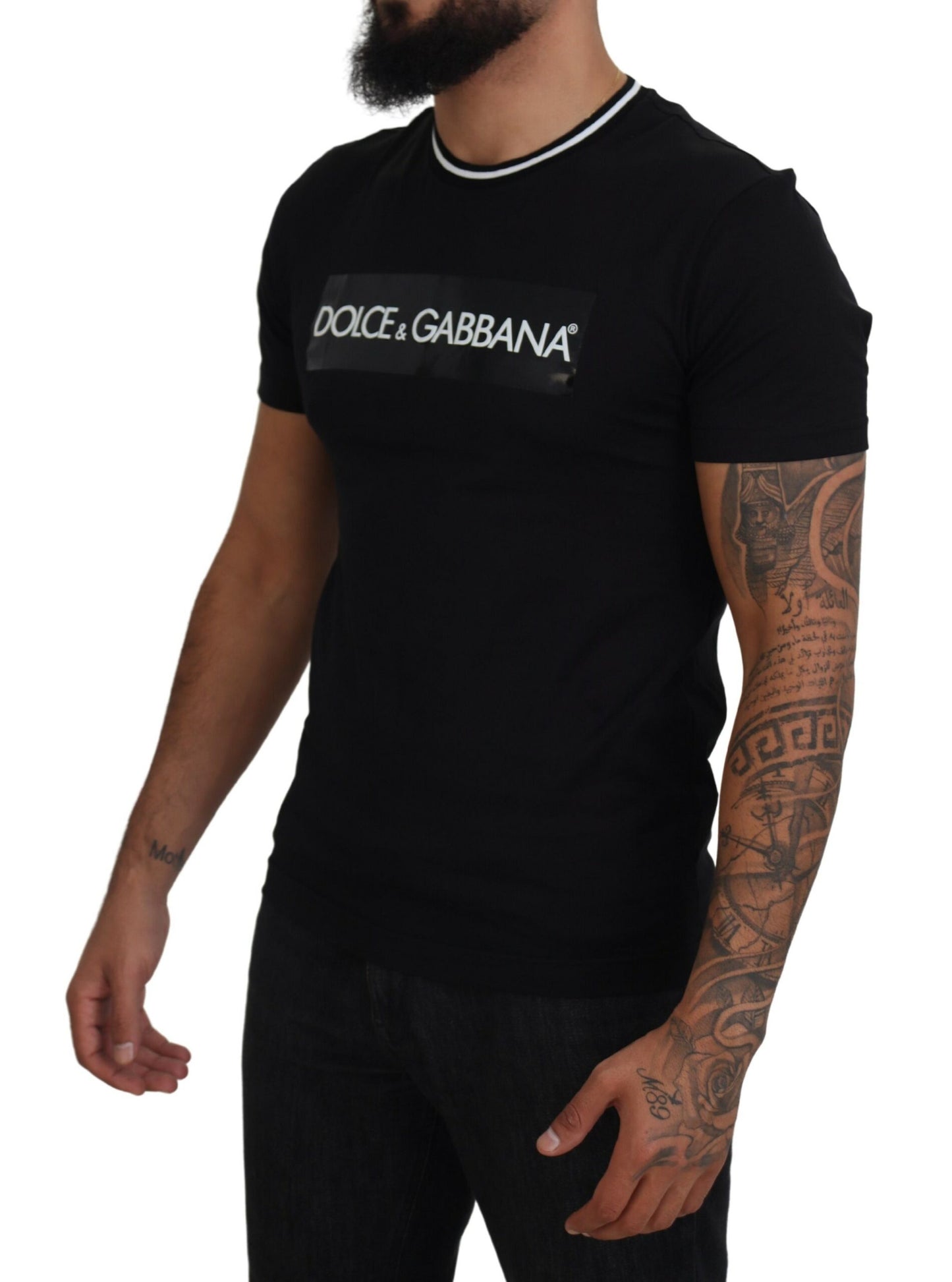 Dolce & Gabbana Elegant Black Crew Neck Tee with Logo