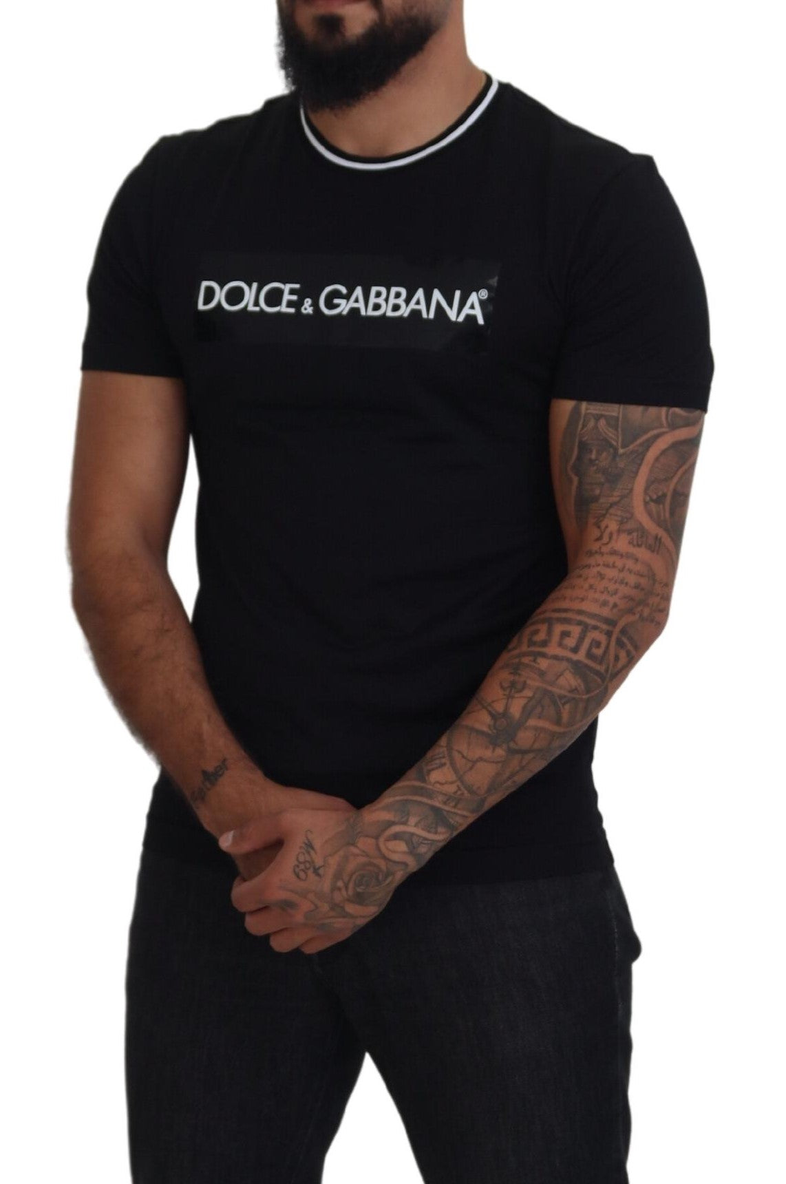 Dolce & Gabbana Elegant Black Crew Neck Tee with Logo