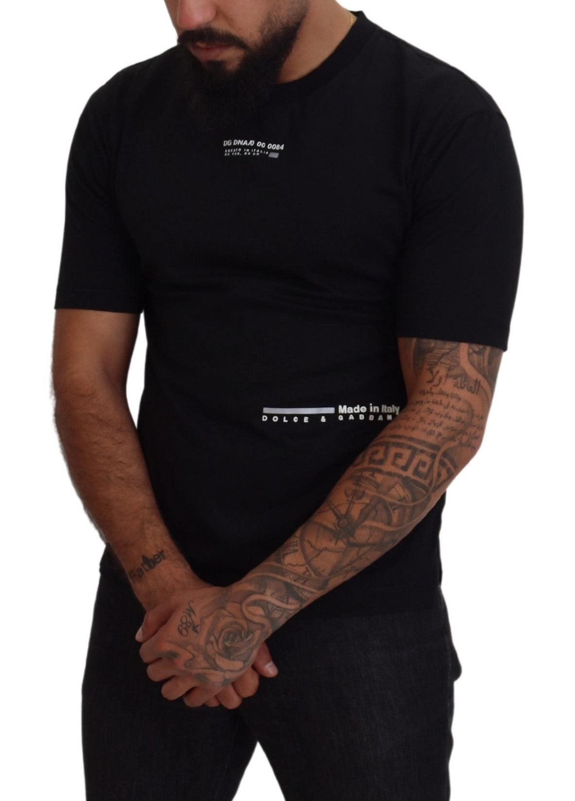 Dolce & Gabbana Elegant Black Crew Neck Tee with Logo Detail