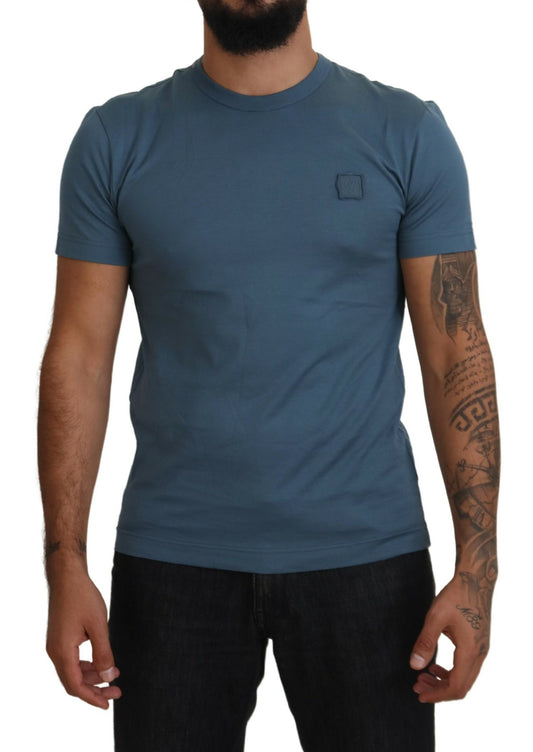 Dolce & Gabbana Elegant Blue Crew Neck Logo Tee