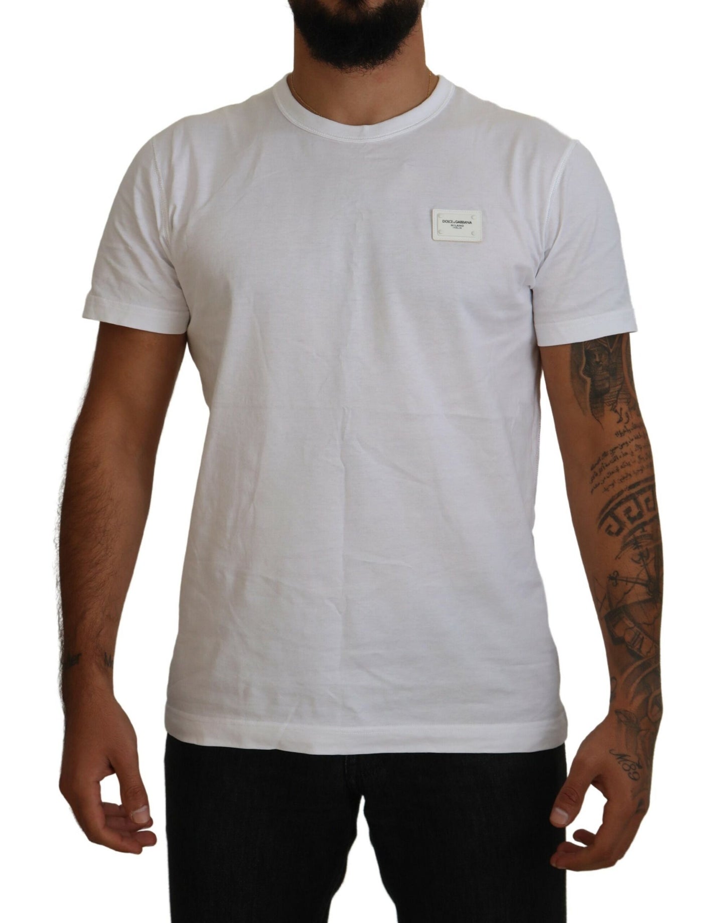 Dolce & Gabbana Elegant White Crew Neck Logo Tee