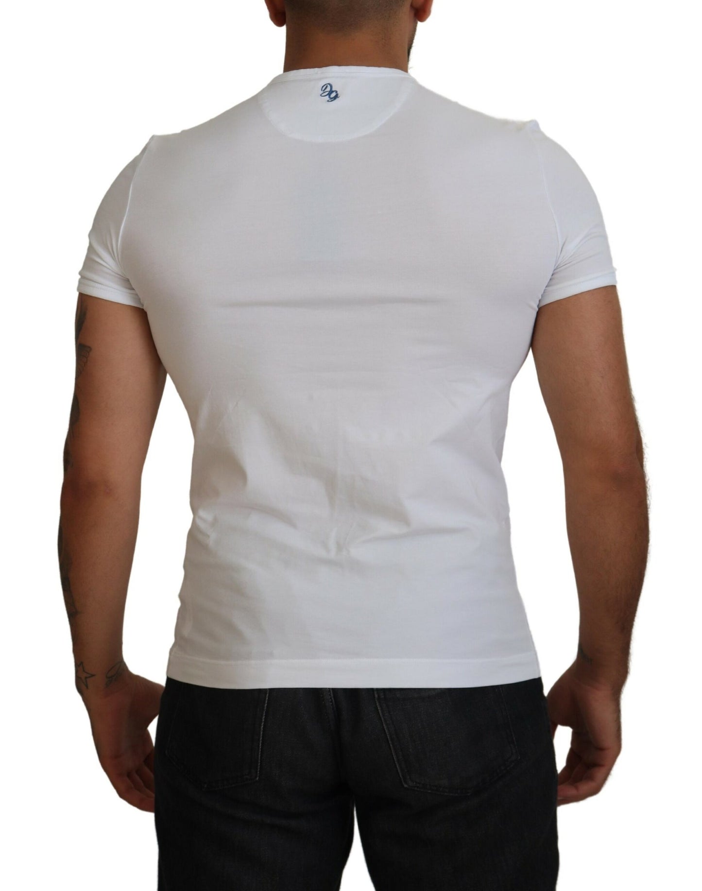 Dolce & Gabbana Elegant White Logo Embroidered T-Shirt