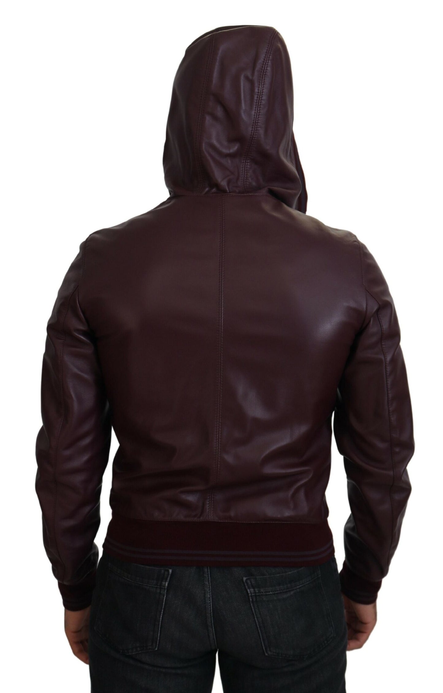 Dolce & Gabbana Maroon Hooded Leather Masterpiece Jacket