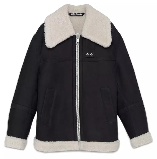 Palm Angels Chic Shearling Collar Zip Jacket