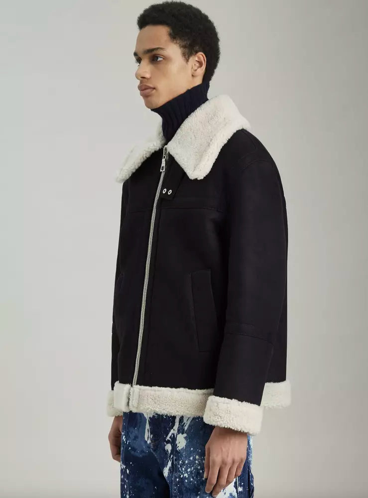 Palm Angels Chic Shearling Collar Zip Jacket