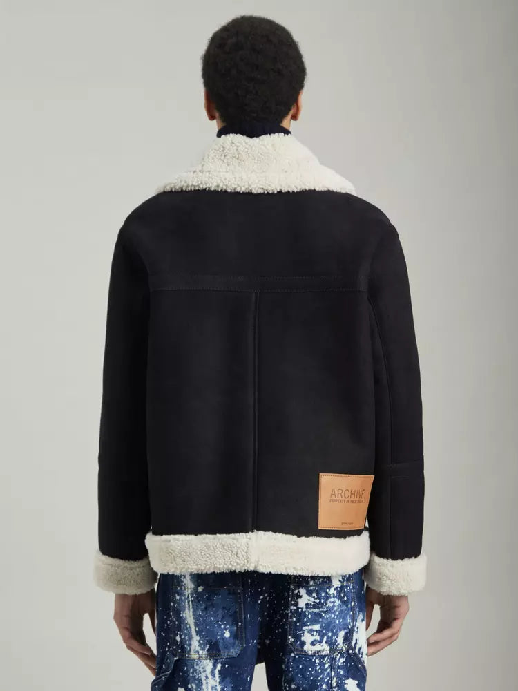 Palm Angels Chic Shearling Collar Zip Jacket